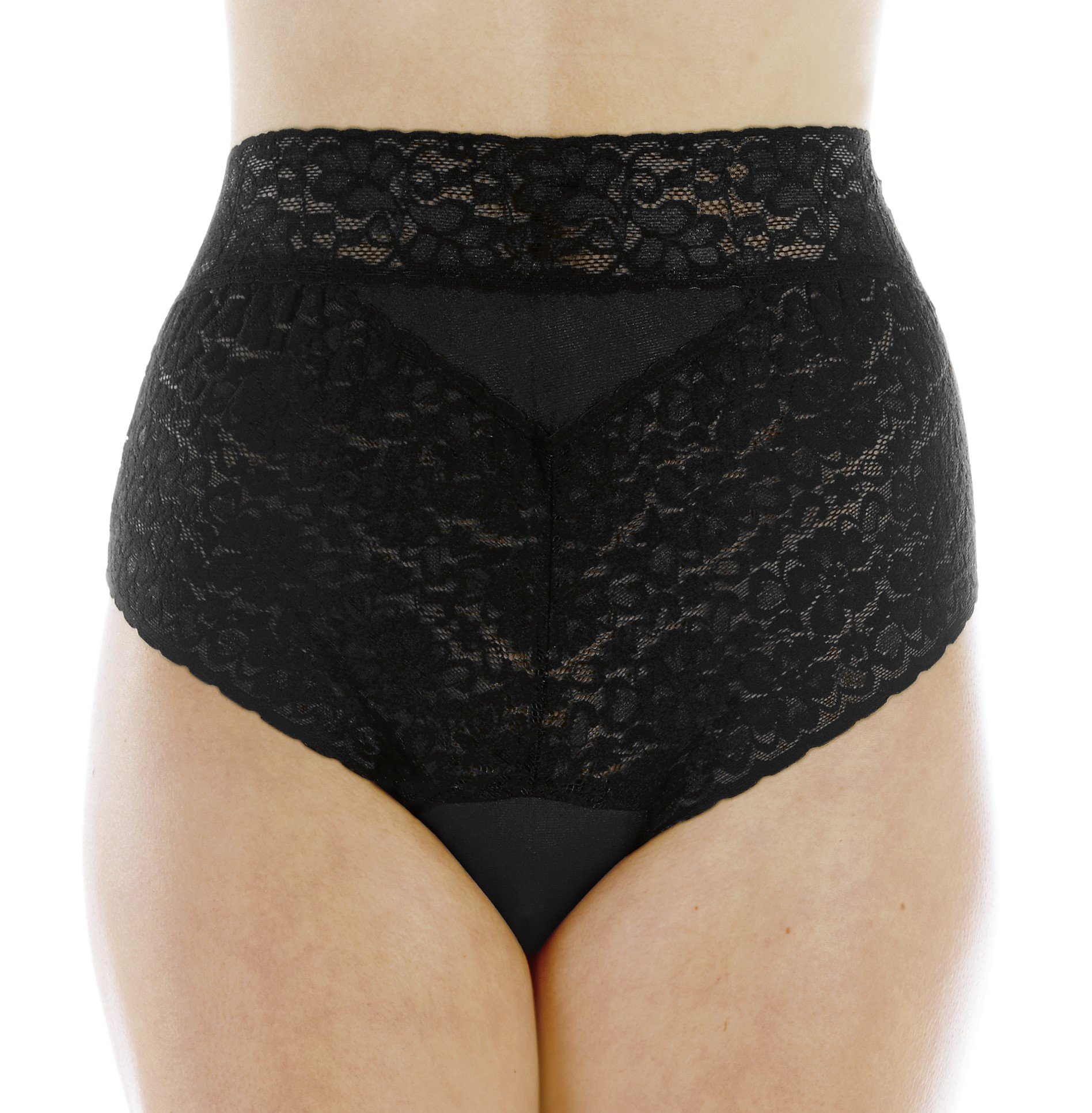 Conturve High Waisted Shaping Lace Panty Black 3XL, Black, 3X